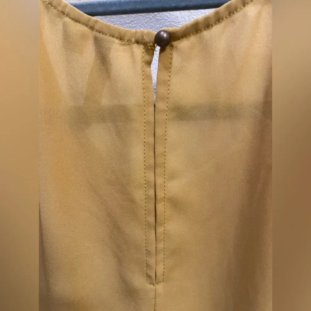 Gypsies & Moondust Mustard Ruffle Tiered Sheer Blouse Women's Sz L